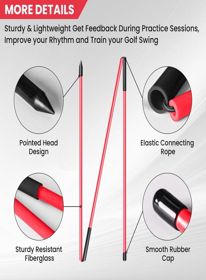 FINGER TEN Golf Alignment Sticks Collapsible Rods Swing Trainer Tools 48 Inch Set of 2, Fits in Golf Bag Tour Stickers Practice Training Aid (2pcs Collapsible Red) - Image 2